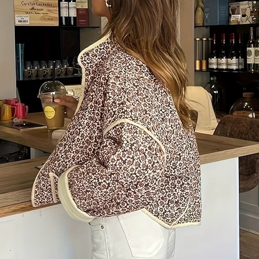 Floral Burgundy quilted Jacket with Cream Accents